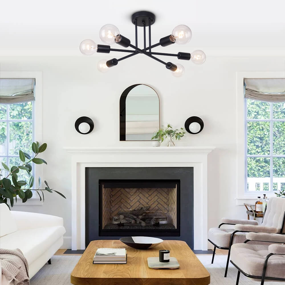 Modern Six Lights Sputnik Sphere Semi Flush Mount Lighting