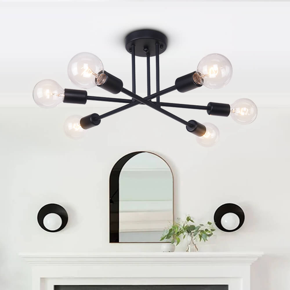 Modern Six Lights Sputnik Sphere Semi Flush Mount Lighting
