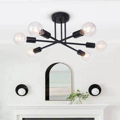 Modern Six Lights Sputnik Sphere Semi Flush Mount Lighting