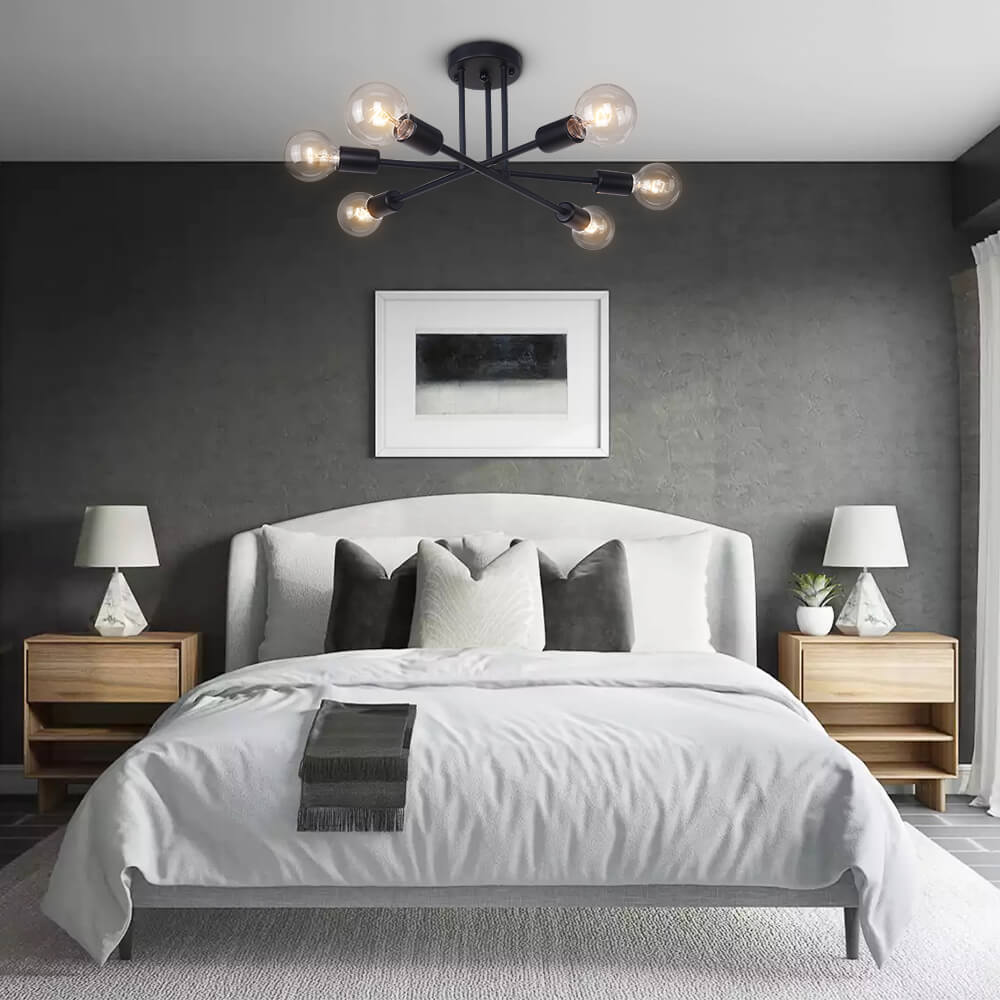 Modern Six Lights Sputnik Sphere Semi Flush Mount Lighting