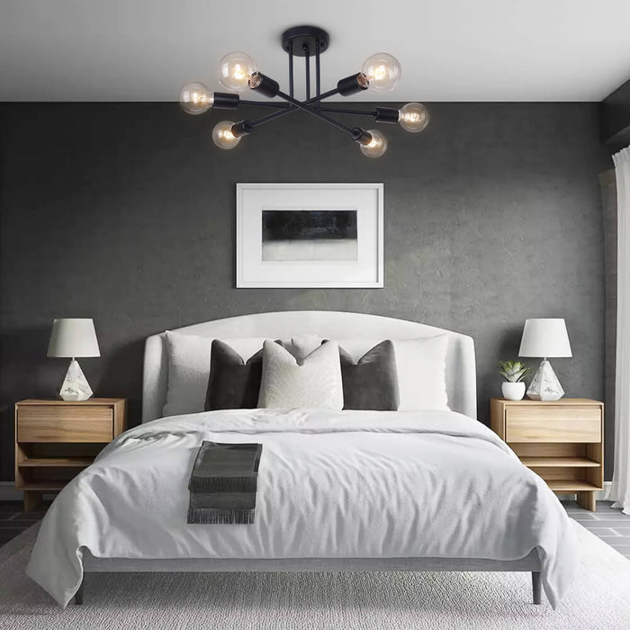 Modern Six Lights Sputnik Sphere Semi Flush Mount Lighting