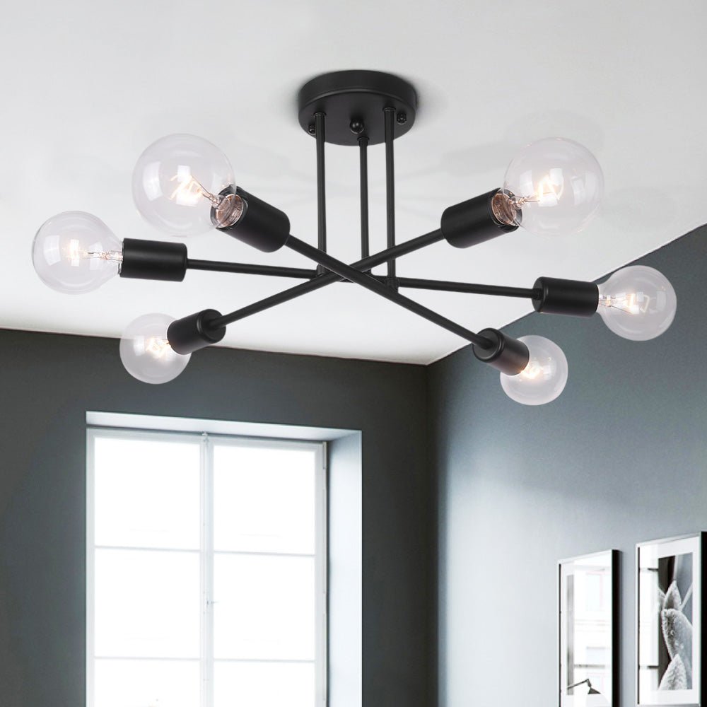 Modern Six Lights Sputnik Sphere Semi Flush Mount Lighting