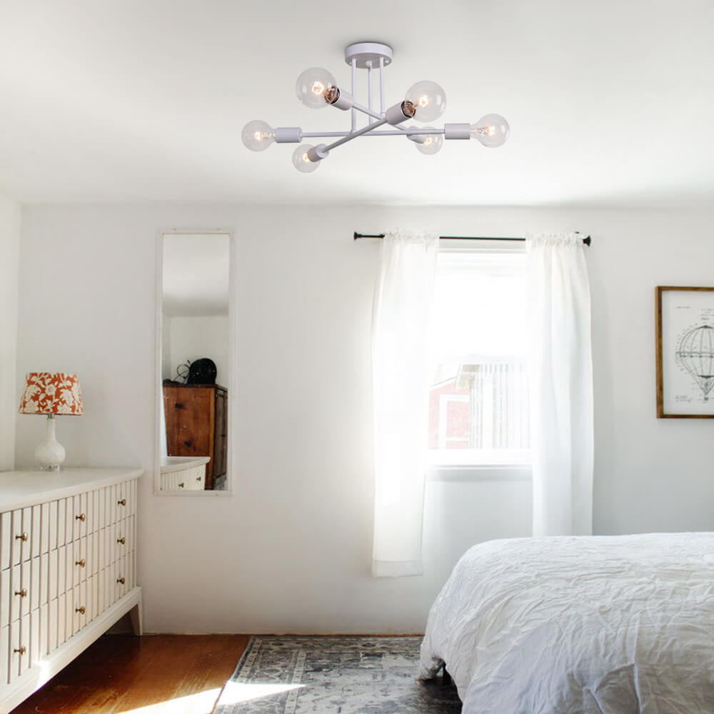 Modern Six Lights Sputnik Sphere Semi Flush Mount Lighting