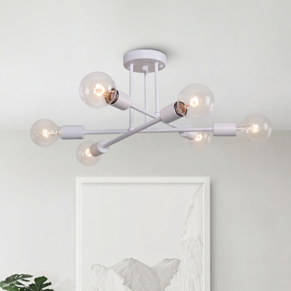 Modern Six Lights Sputnik Sphere Semi Flush Mount Lighting