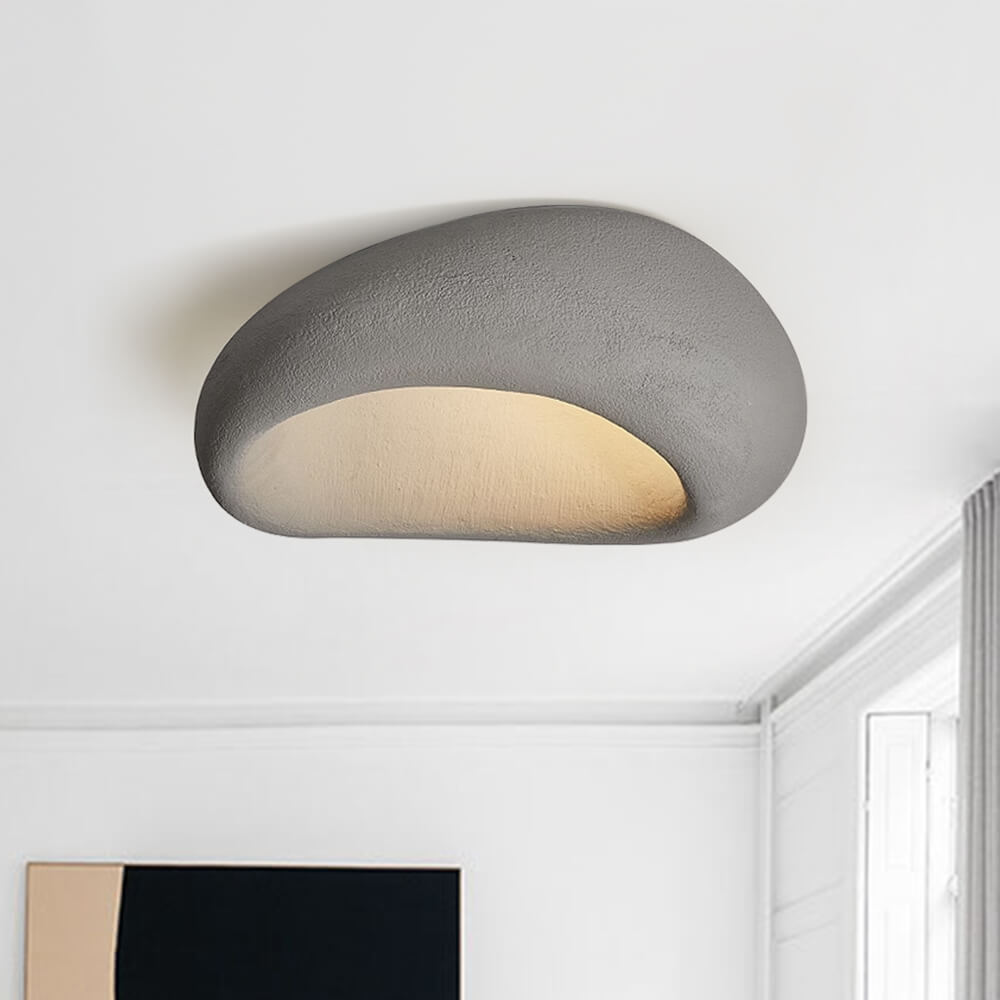Moon-Shaped Wabi-Sabi Flush Mount Ceramic Ceiling Light