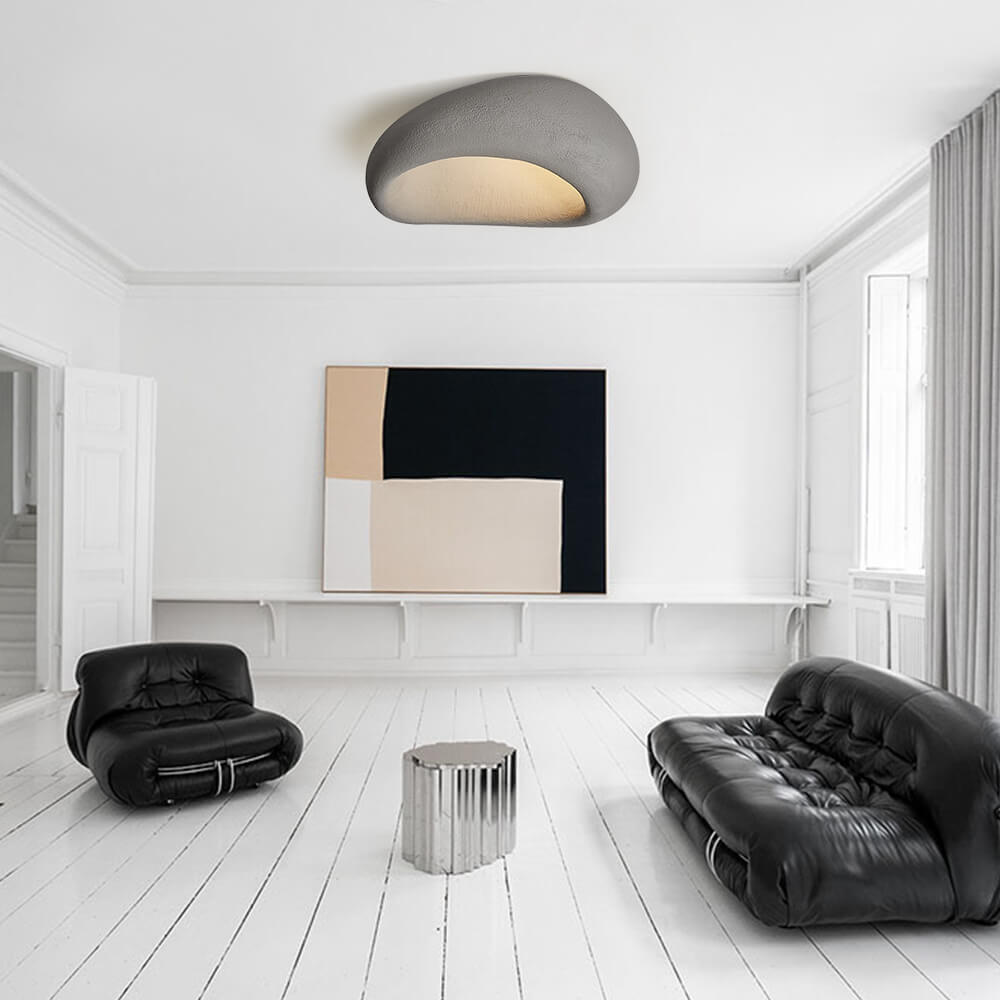 Moon-Shaped Wabi-Sabi Flush Mount Ceramic Ceiling Light