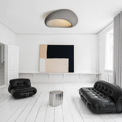 Moon-Shaped Wabi-Sabi Flush Mount Ceramic Ceiling Light