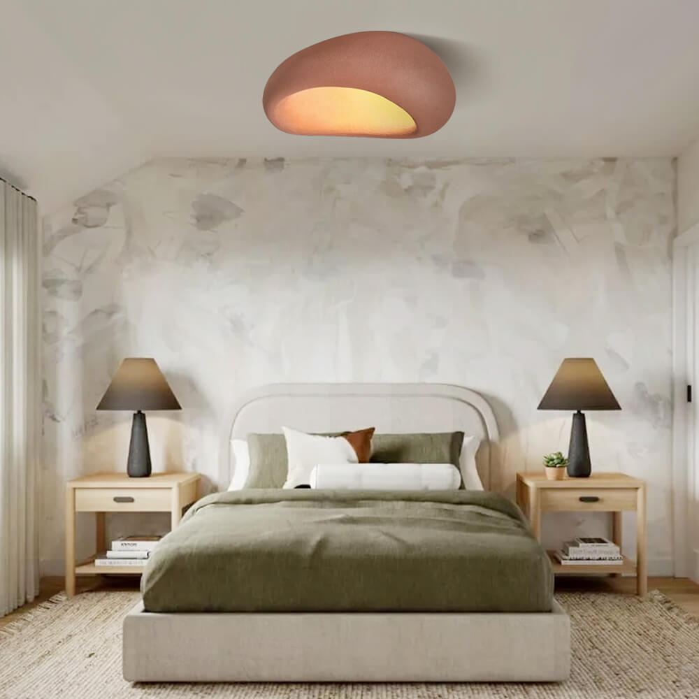 Moon-Shaped Wabi-Sabi Flush Mount Ceramic Ceiling Light