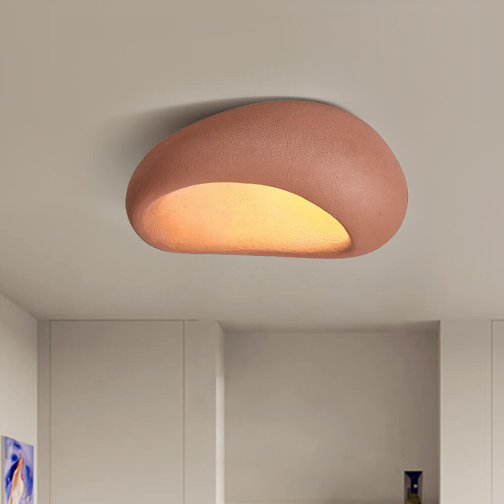 Moon-Shaped Wabi-Sabi Flush Mount Ceramic Ceiling Light