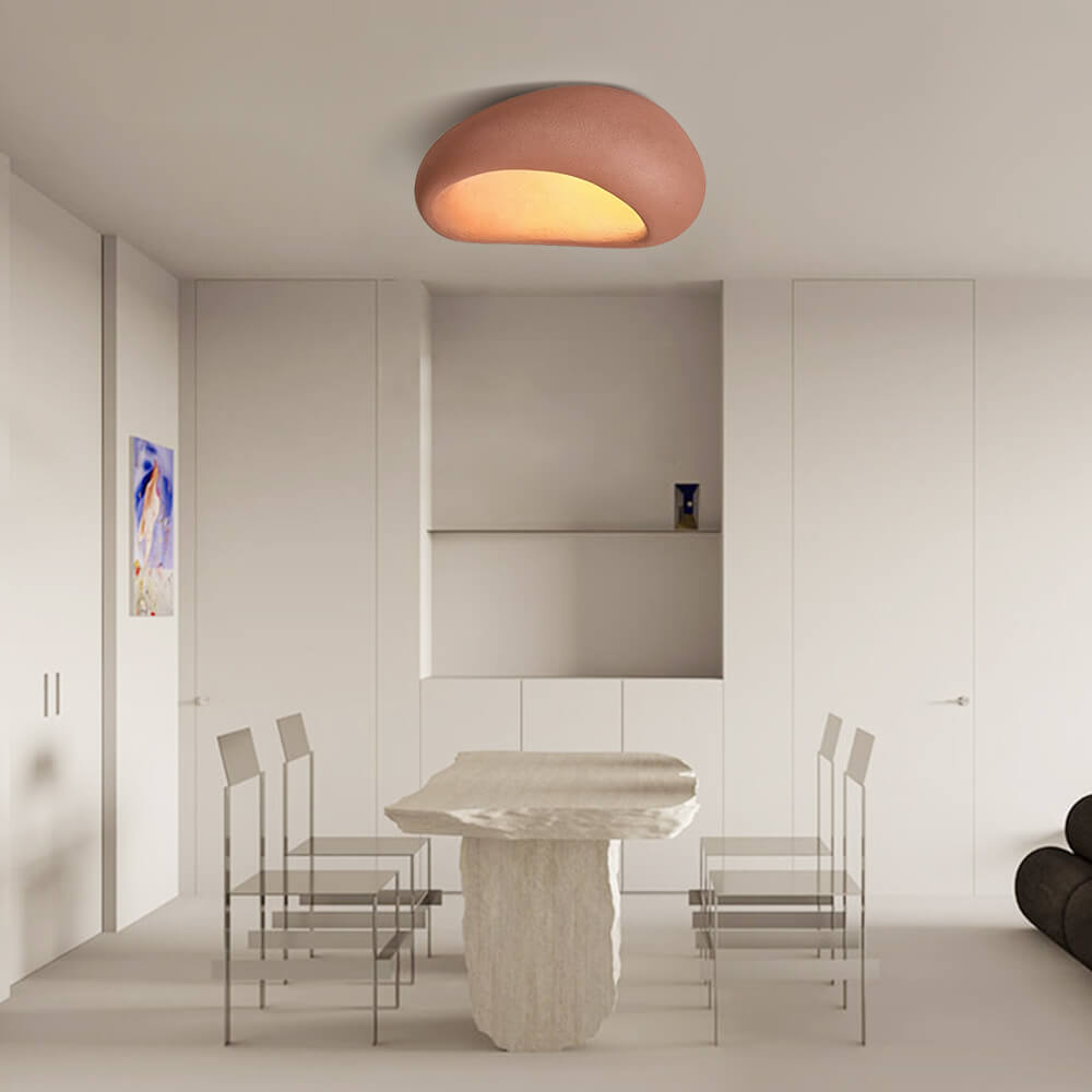 Moon-Shaped Wabi-Sabi Flush Mount Ceramic Ceiling Light