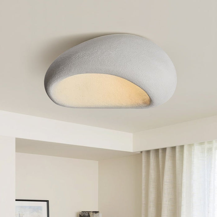 Moon-Shaped Wabi-Sabi Flush Mount Ceramic Ceiling Light