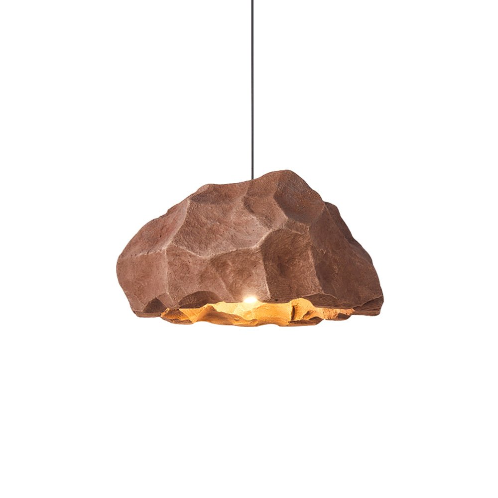 Textured Terracotta Resin Block Pendant Light, Fractured Rock Like Surface, Bulb Not Included, Set of 2, Living Room