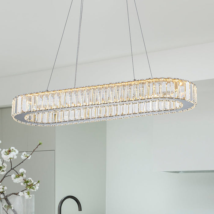 Oval Crystal Linear Island Chandelier