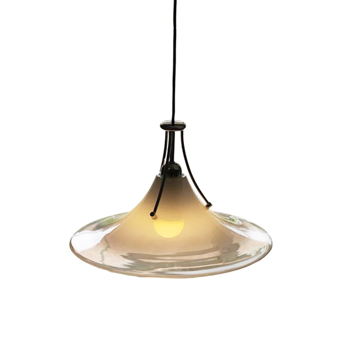 Amber Glass Bell Pendant Light, Polished Chrome Fitting, Adjustable Cord Suspension, Bulb Not Included, Kitchen Island & Dining Room