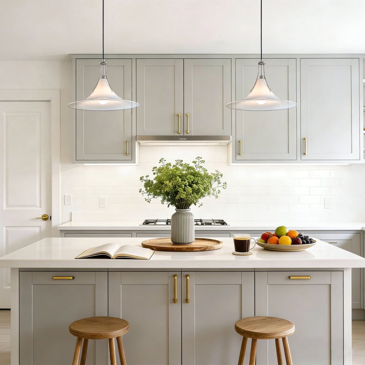 Amber Glass Bell Pendant Light, Polished Chrome Fitting, Adjustable Cord Suspension, Bulb Not Included, Kitchen Island & Dining Room