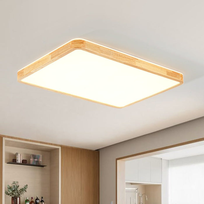 Rectangle Dimmable LED Wooden Flush Mount Ceiling