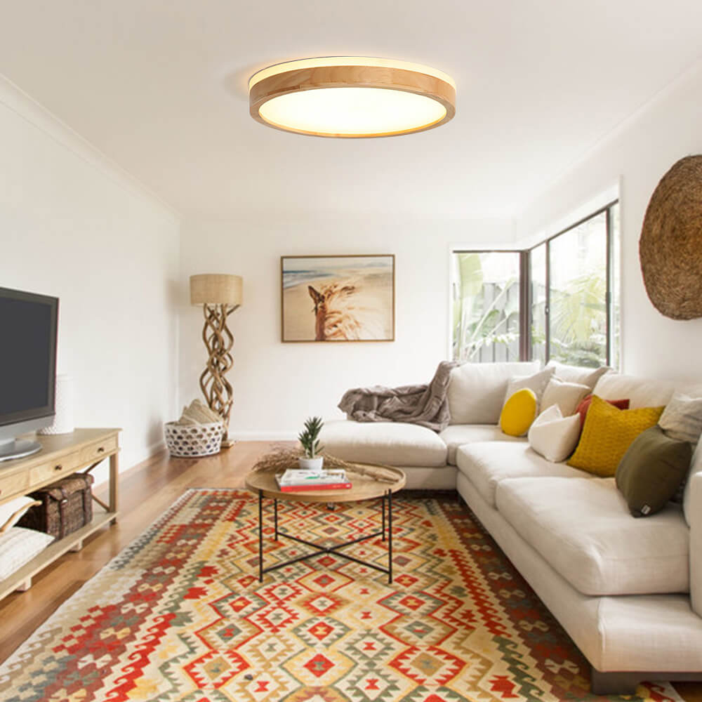 Scandinavian Dimmable Wood LED Flush Mount Light