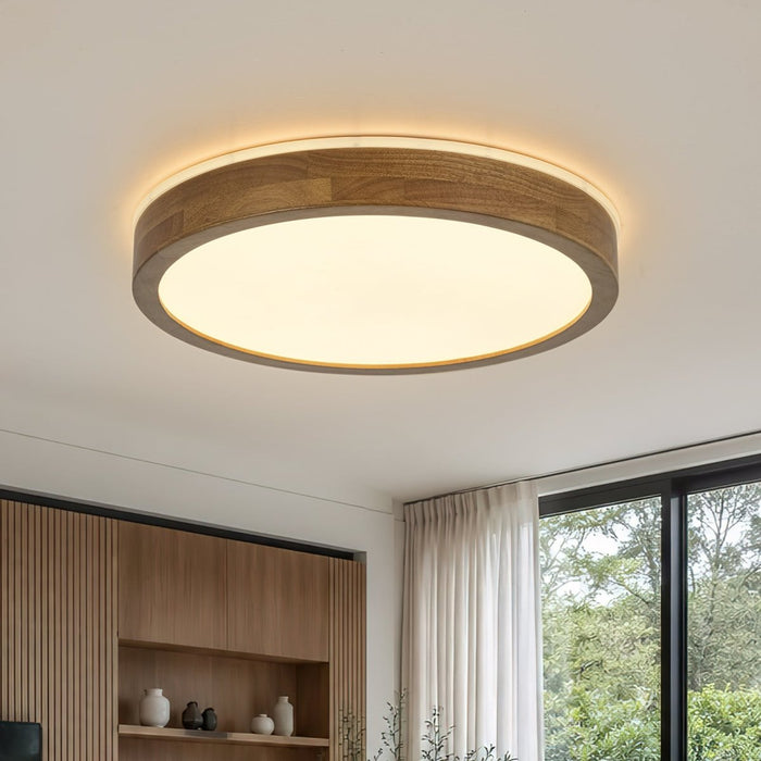 Scandinavian LED Dimmable Walnut Flush Mount Light