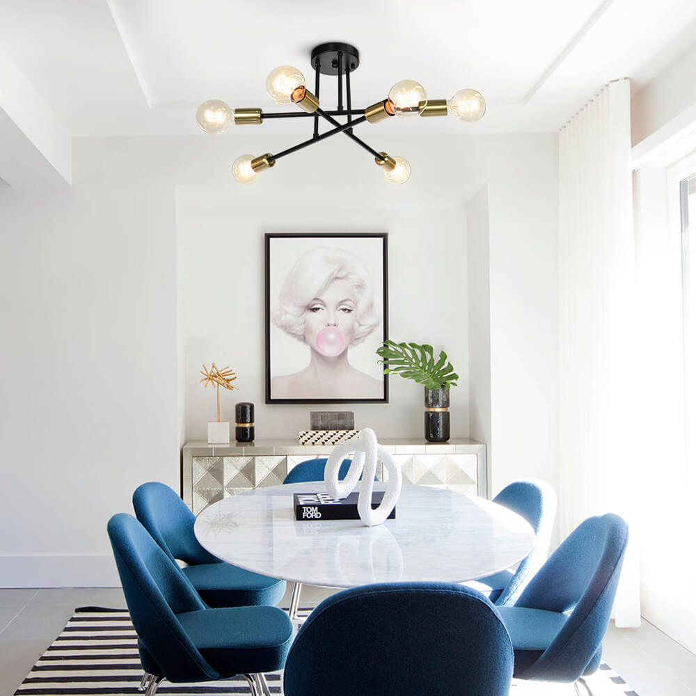 Six-Light Sputnik Semi Flush Ceiling Light