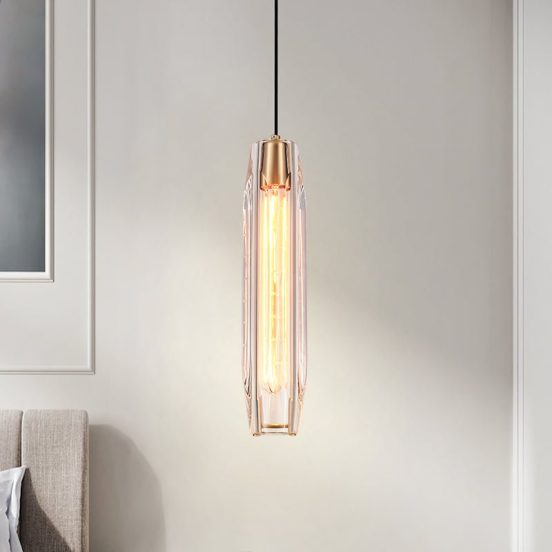 Slender Cylinder Pendant Lighting with Crystal Shade
