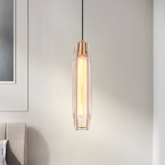 Slender Cylinder Pendant Lighting with Crystal Shade