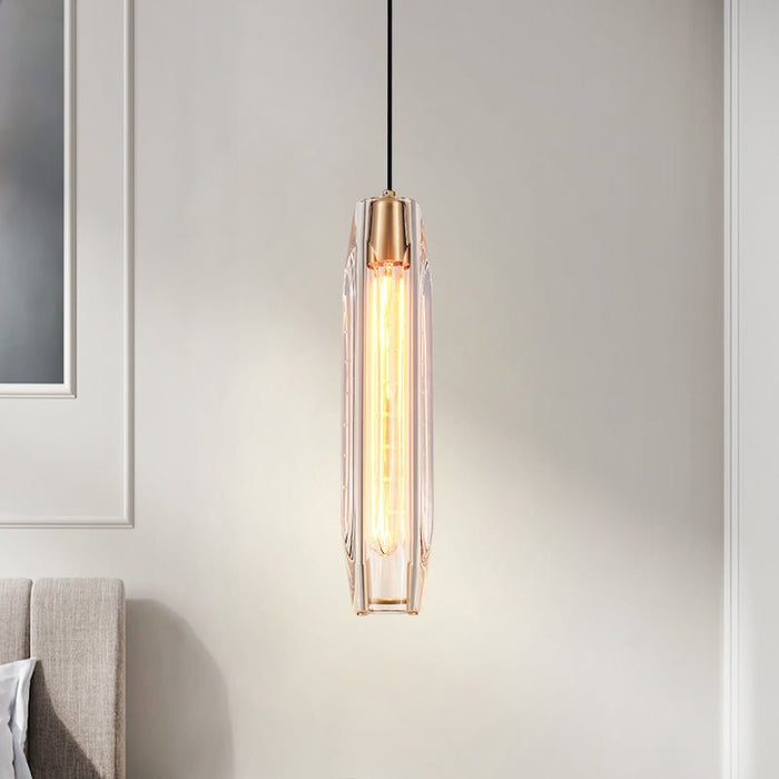 Slender Cylinder Pendant Lighting with Crystal Shade