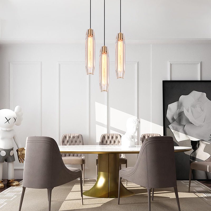 Slender Cylinder Pendant Lighting with Crystal Shade