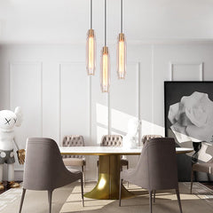 Slender Cylinder Pendant Lighting with Crystal Shade
