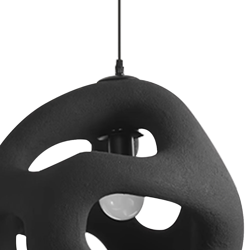 Black Organic Sphere Pendant Light, Textured Resin Lantern, Uneven Open Gaps, Kitchen Island, Dining Table & Living Room