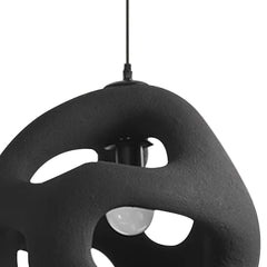 Black Organic Sphere Pendant Light, Textured Resin Lantern, Uneven Open Gaps, Kitchen Island, Dining Table & Living Room