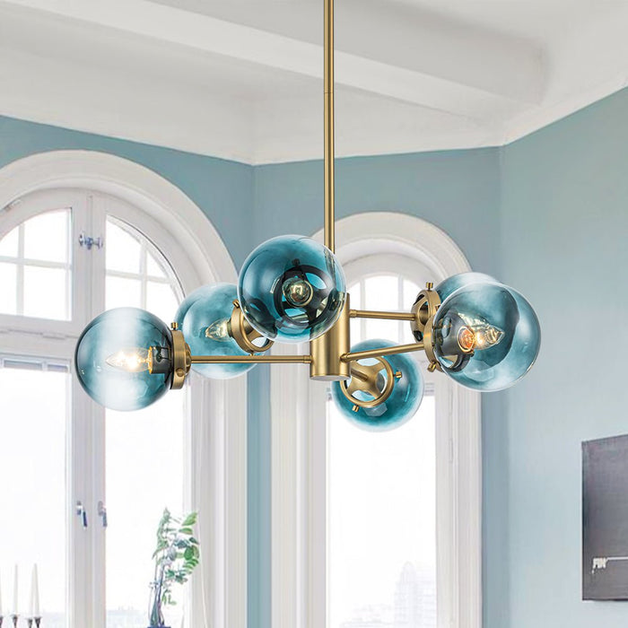 Sputnik Blue Glass Globe Bubble Chandelier