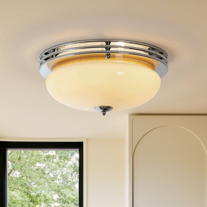 Traditional French Round Glass LED Flush Mount Ceiling
