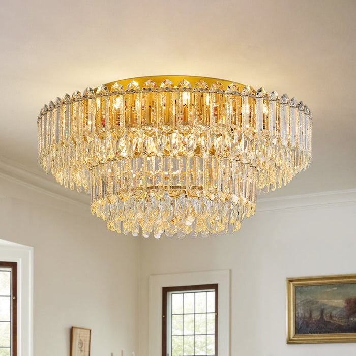 Two-tier Crystal Glass Chandelier Raindrop Flush Mount Ceiling