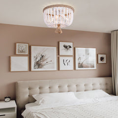 Wood Beaded Flush Mount Ceiling Chandelier Light