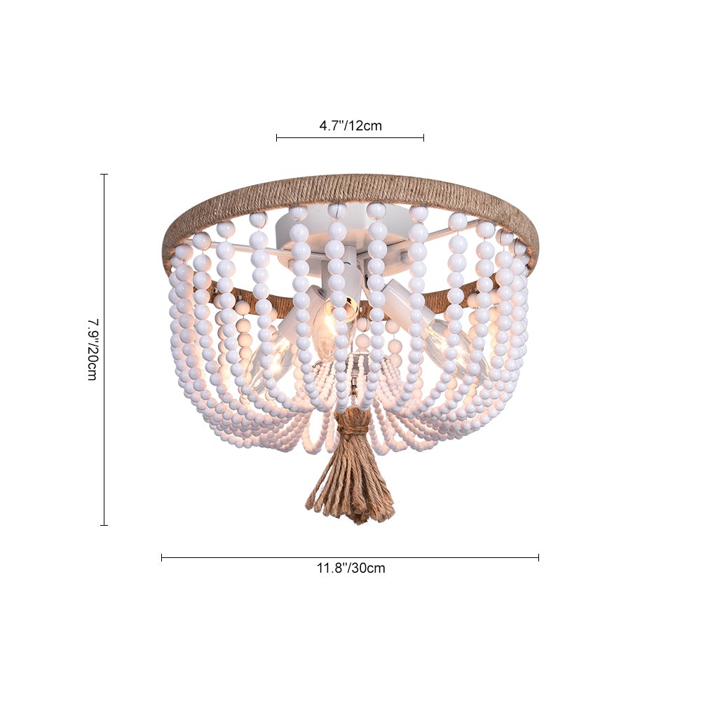 Wood Beaded Flush Mount Ceiling Chandelier Light