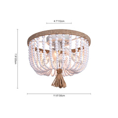 Wood Beaded Flush Mount Ceiling Chandelier Light