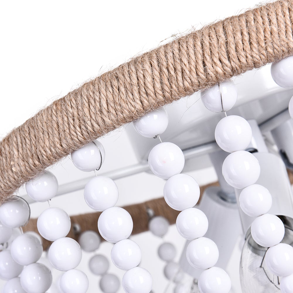 Wood Beaded Flush Mount Ceiling Chandelier Light