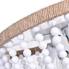Wood Beaded Flush Mount Ceiling Chandelier Light