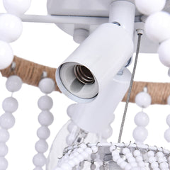 Wood Beaded Flush Mount Ceiling Chandelier Light