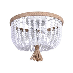 Wood Beaded Flush Mount Ceiling Chandelier Light