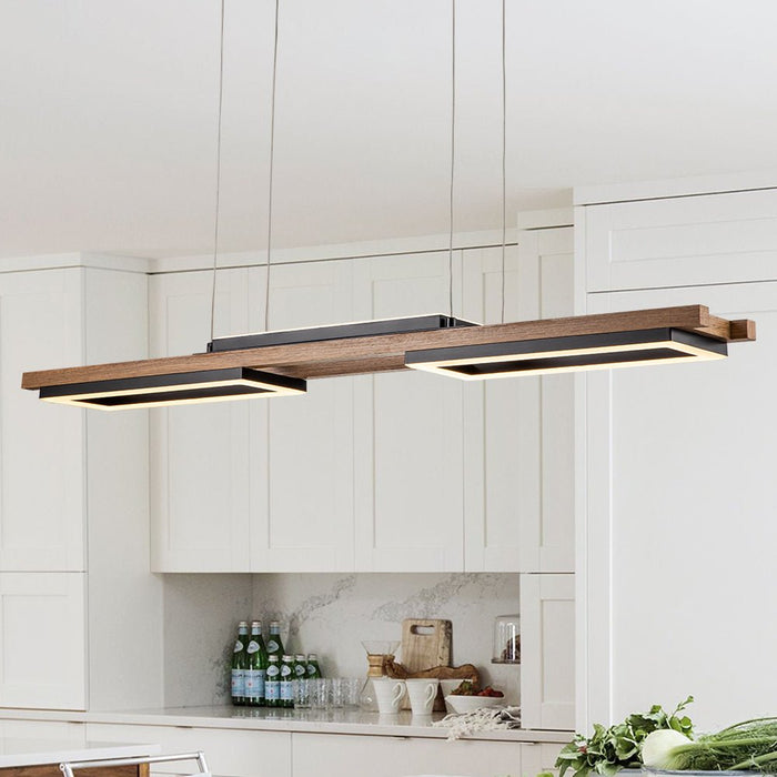 Wooden LED Linear Island Chandelier