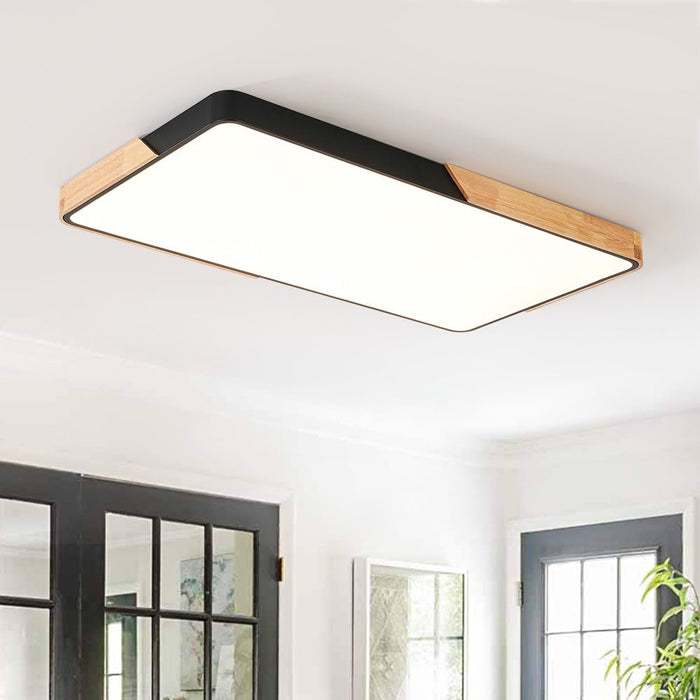 Wooden Rectangle Dimmable LED Flush Mount Ceiling Light