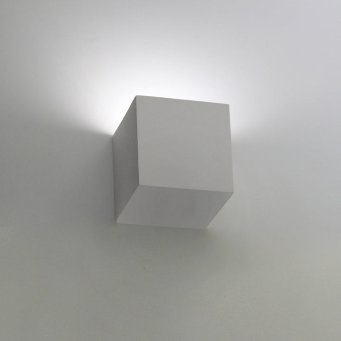 Solid Faced Plaster Cube Wall Light, Uplighter Only, Open Top Wash, Paintable Matt White, LED, Corner Version, Hallway & Landing