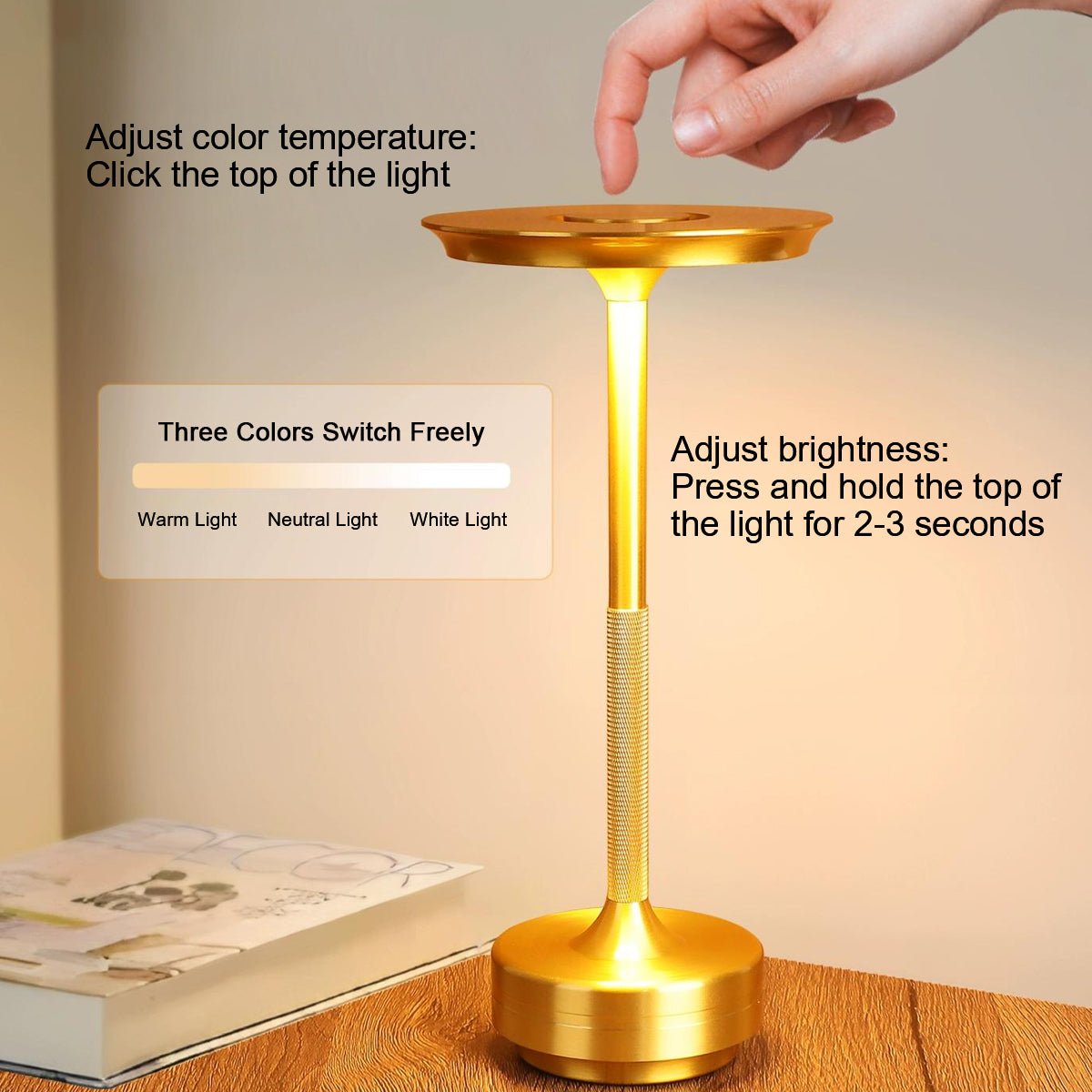 Dimmable Table Lamp – Gold/Silver/Black, Modern Design with USB-C Charging Function for the Living Room or Bedroom
