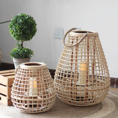 Vintage Handmade Rattan LED Candle Lantern Floor Lamp