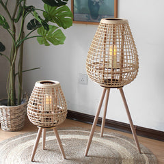 Vintage Handmade Rattan LED Candle Lantern Floor Lamp